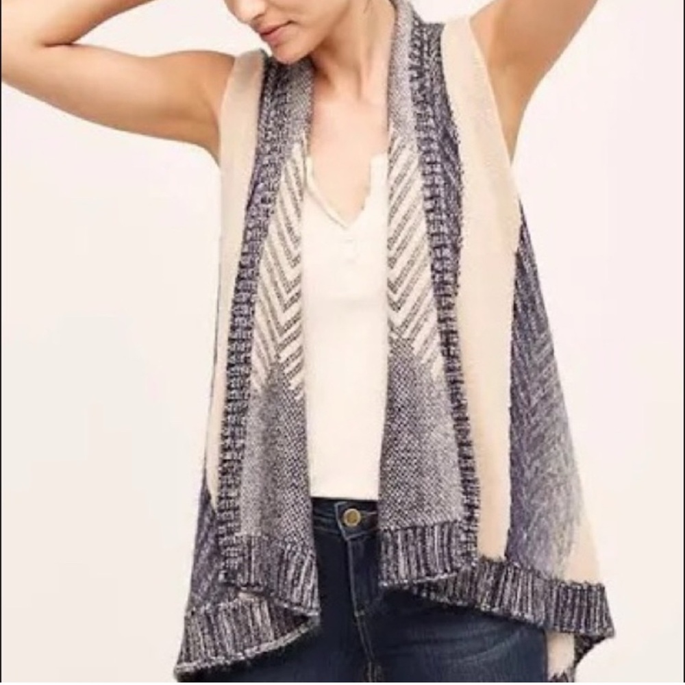 Anthropologie Sleeping on Snow Cream and Blue Women's Sweater Vest‎